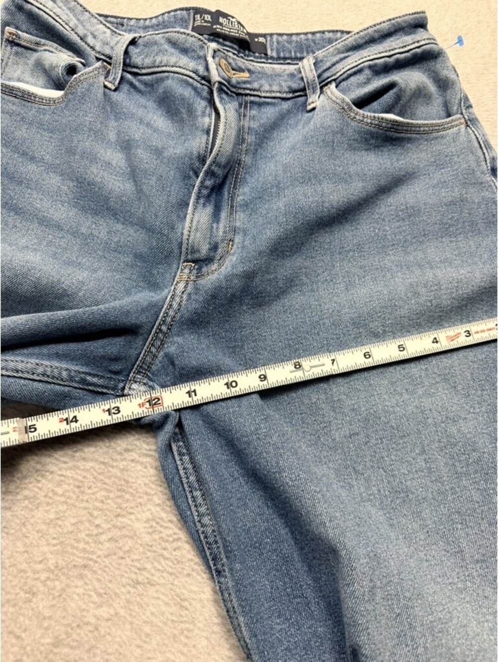 Hollister Ultra High Rise Dad Jeans Women 10L W30 Blue Distressed Ripped Stretch - Picture 3 of 9